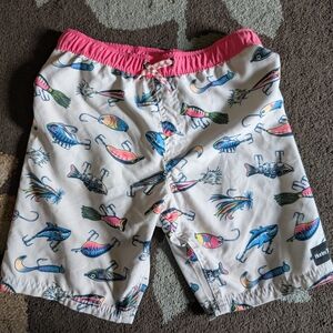 Hurley Pink and White Swim Shorts Youth M